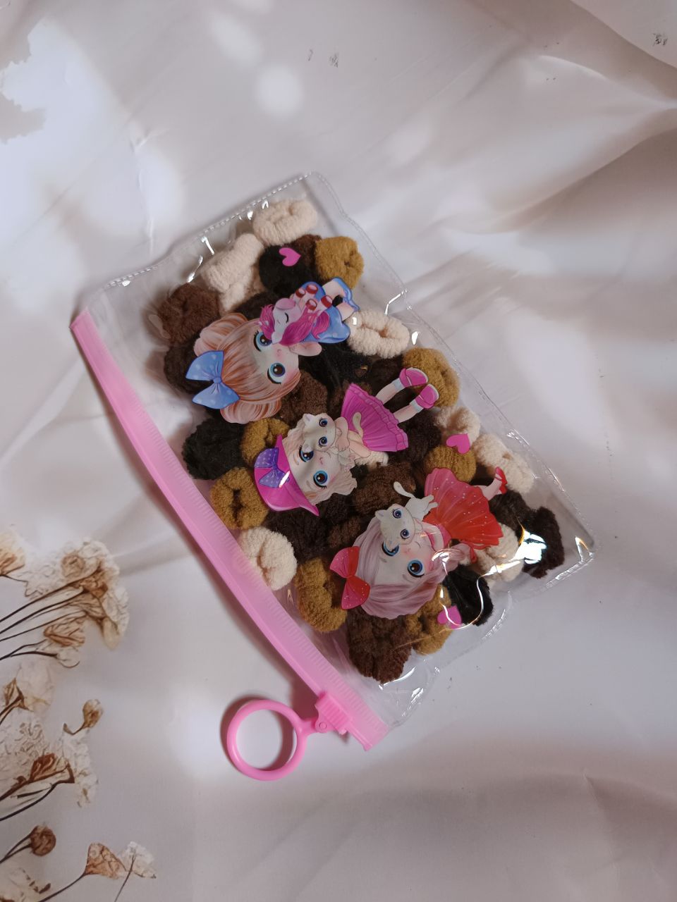 Fluffy scrunchie style hairties pack