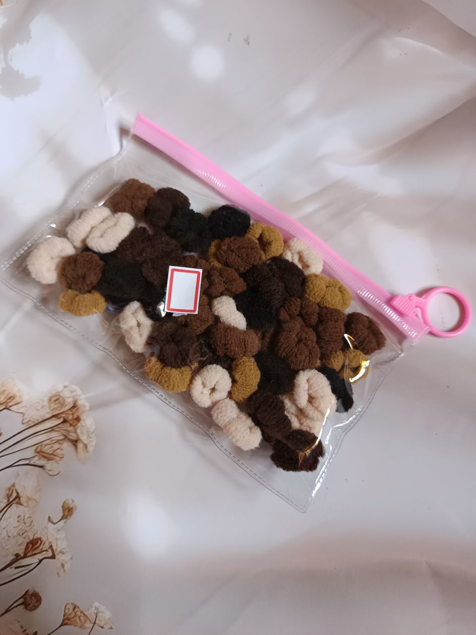 Fluffy scrunchie style hairties pack - Pink pouch