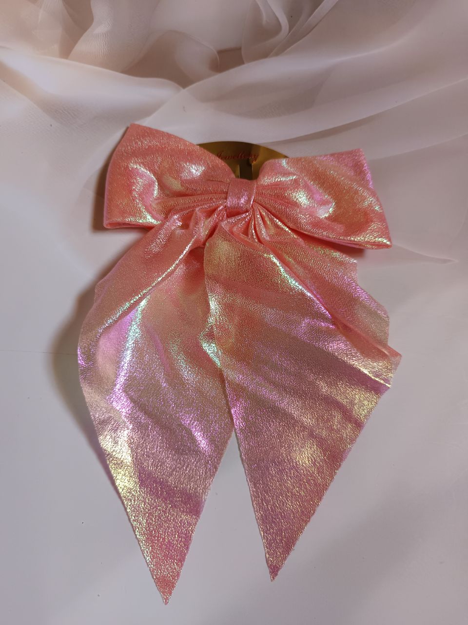 Shimmering barbie tail bow clip - Peach
