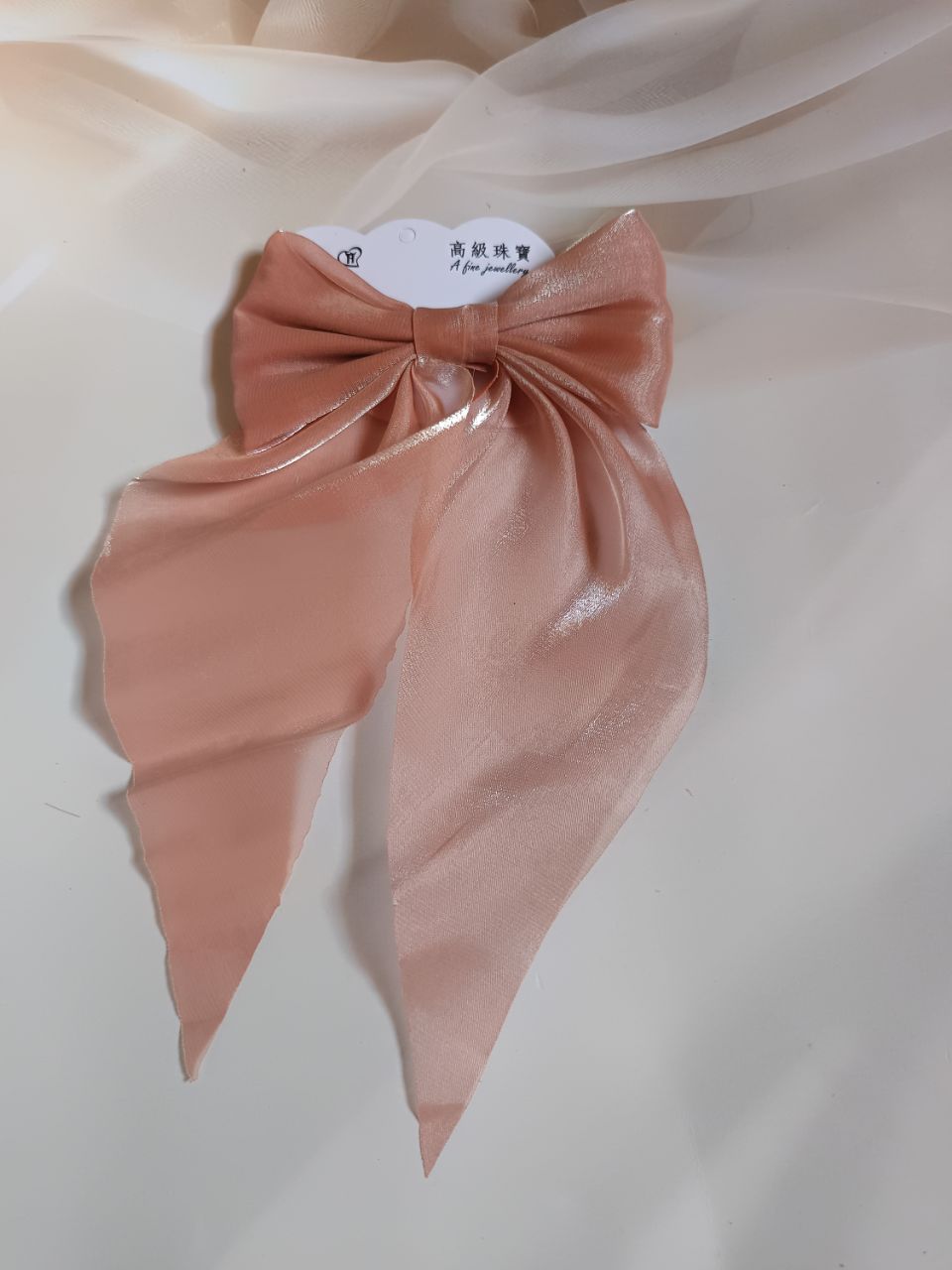Stylish organza  tail bow clip - Peach