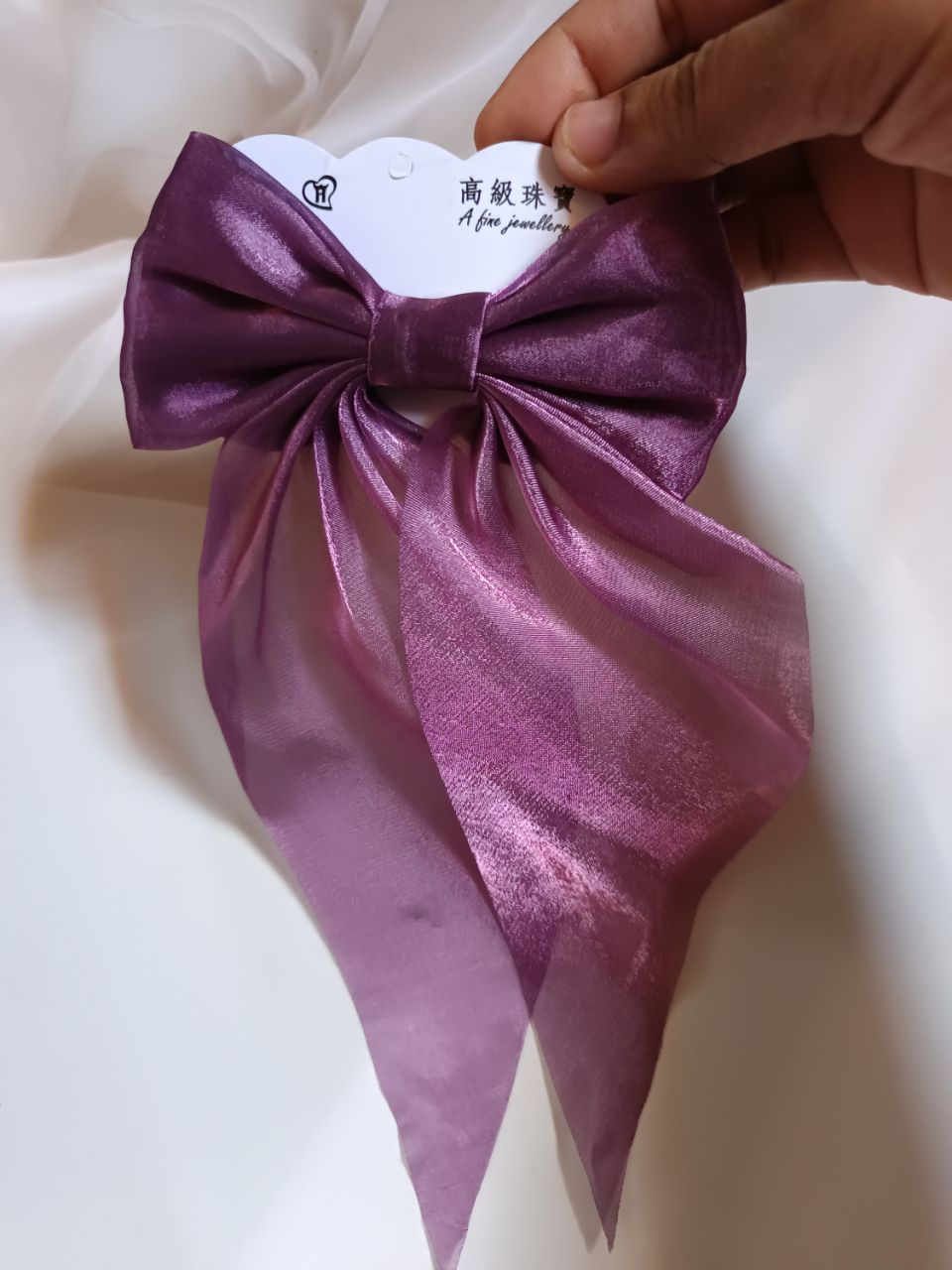 Stylish organza  tail bow clip - Plum purple