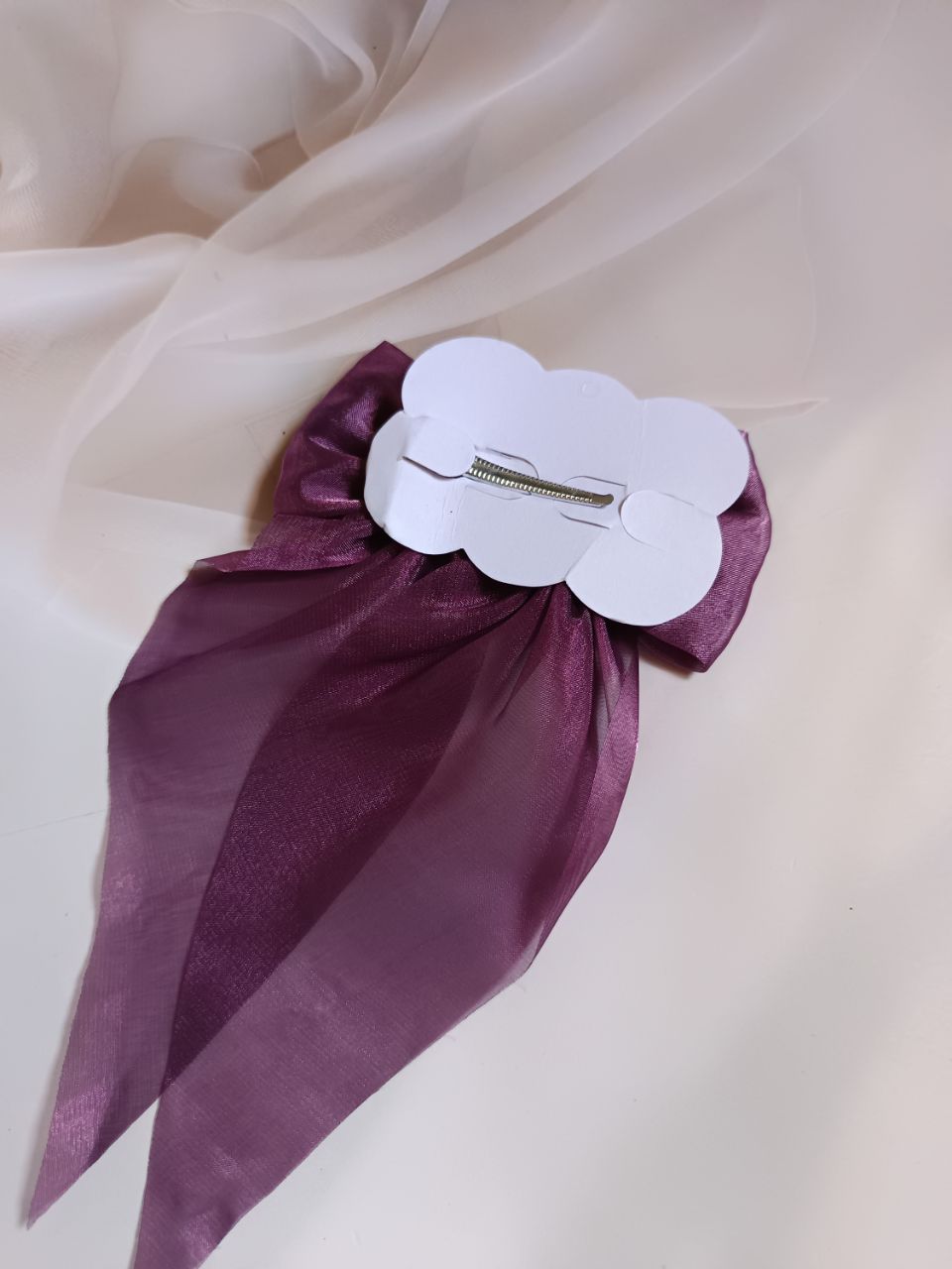 Stylish organza  tail bow clip - Plum purple