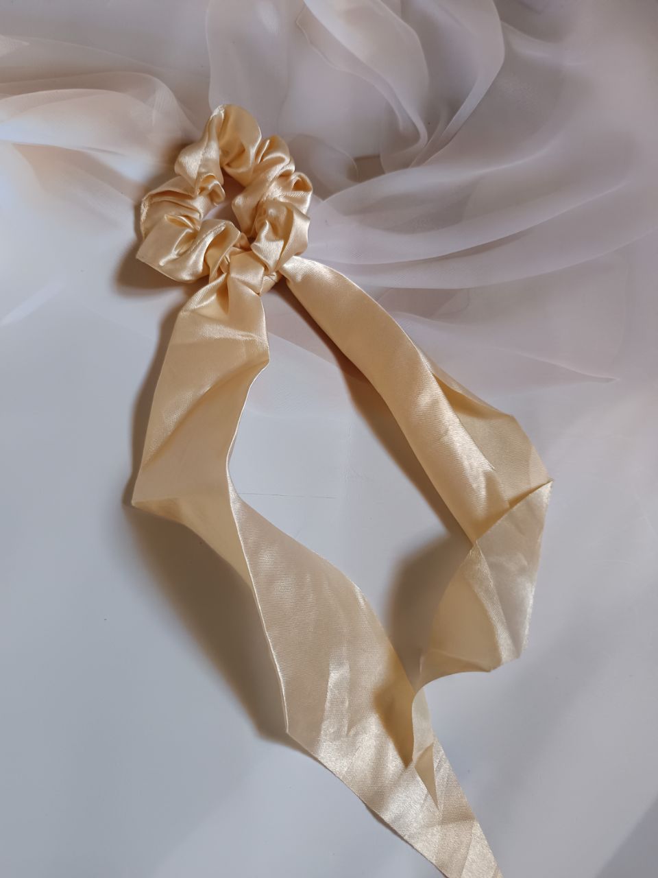 Long tail satin scrunchies - Beige golden