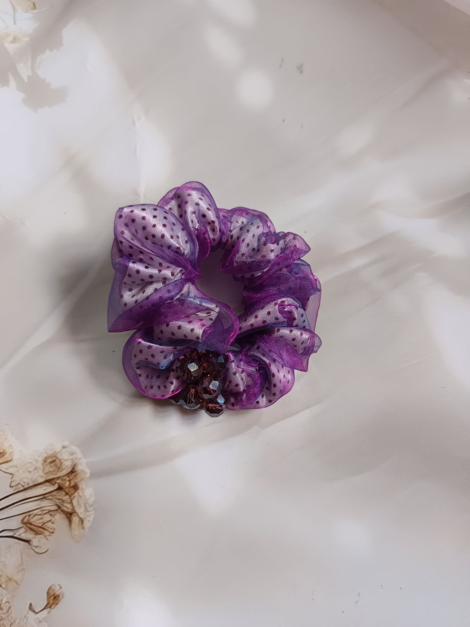 Twin cloth beads scrunchies - 5