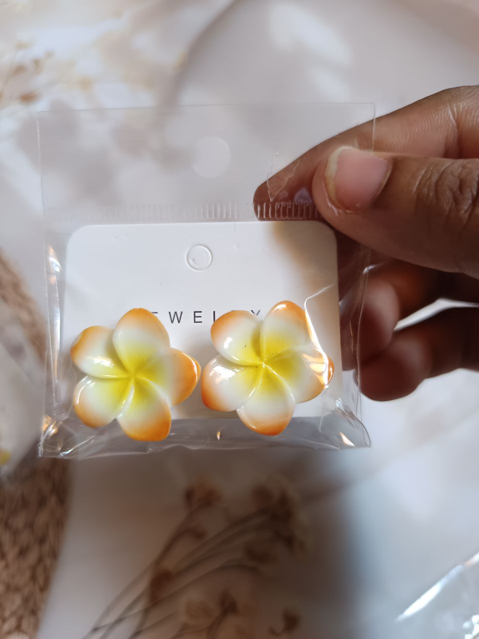 Tropical Plumeria Flower Earring - Orange