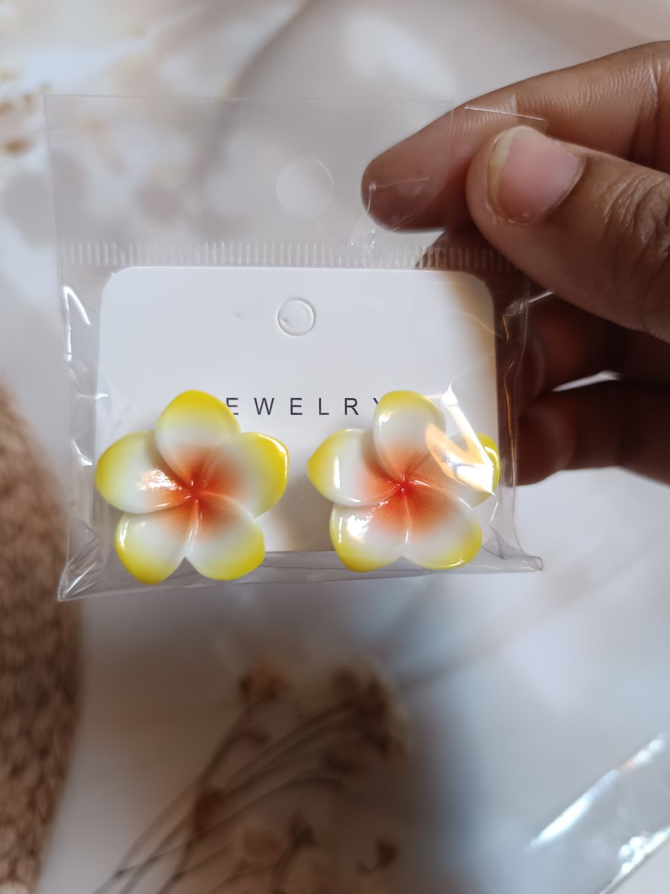 Tropical Plumeria Flower Earring - Yellow