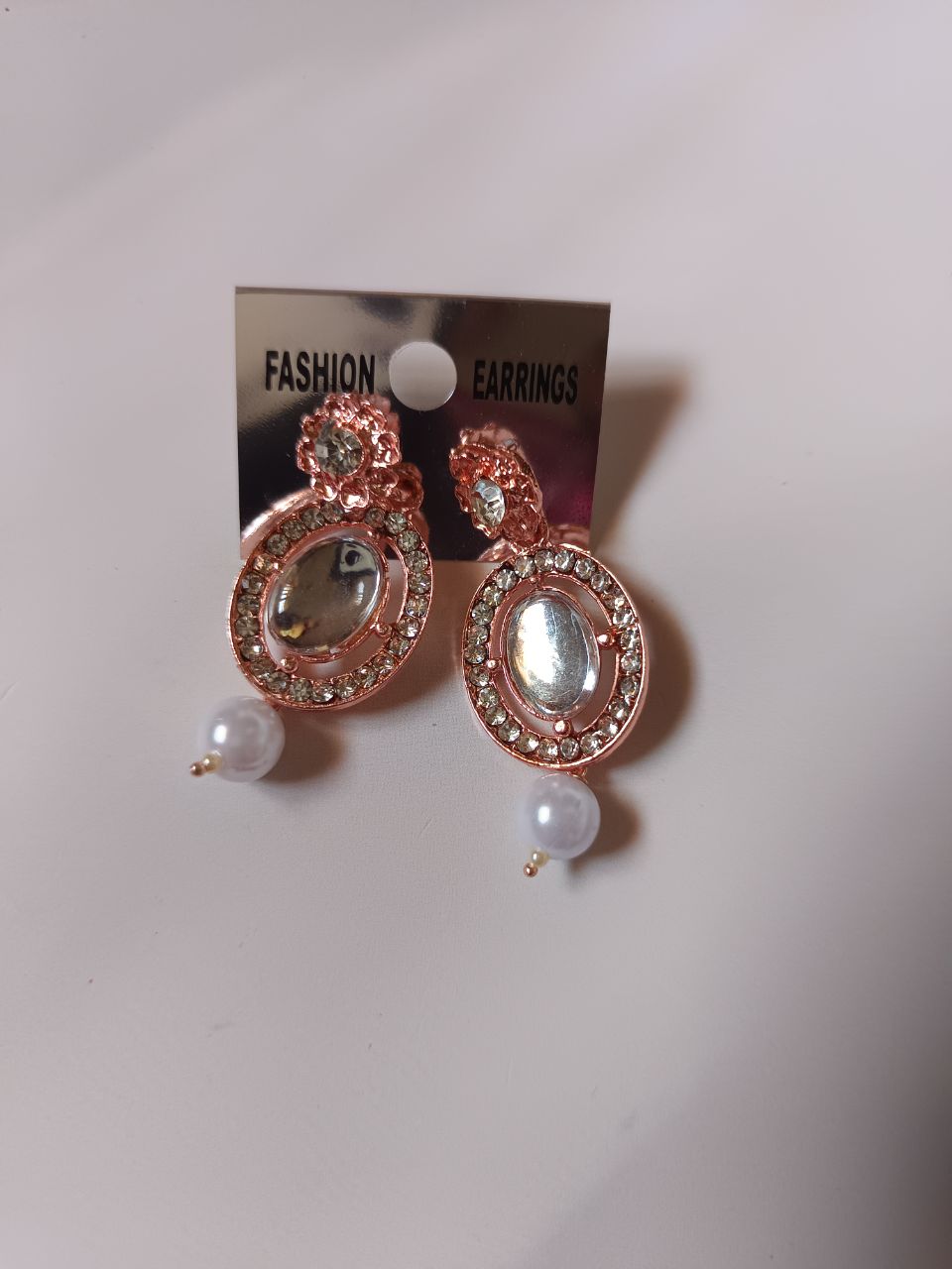 Rose gold mirron stone pearl drop earring