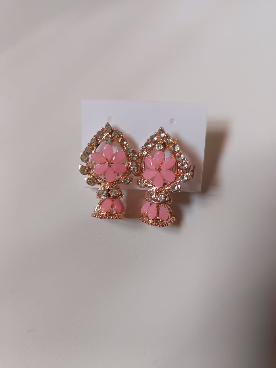 Floral stone jhumka earring - Pink