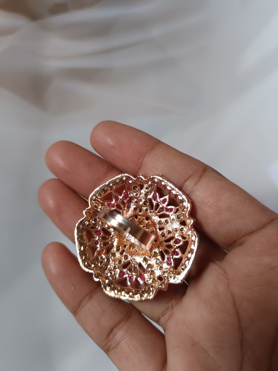 Mughal flower stone ring big size - Red